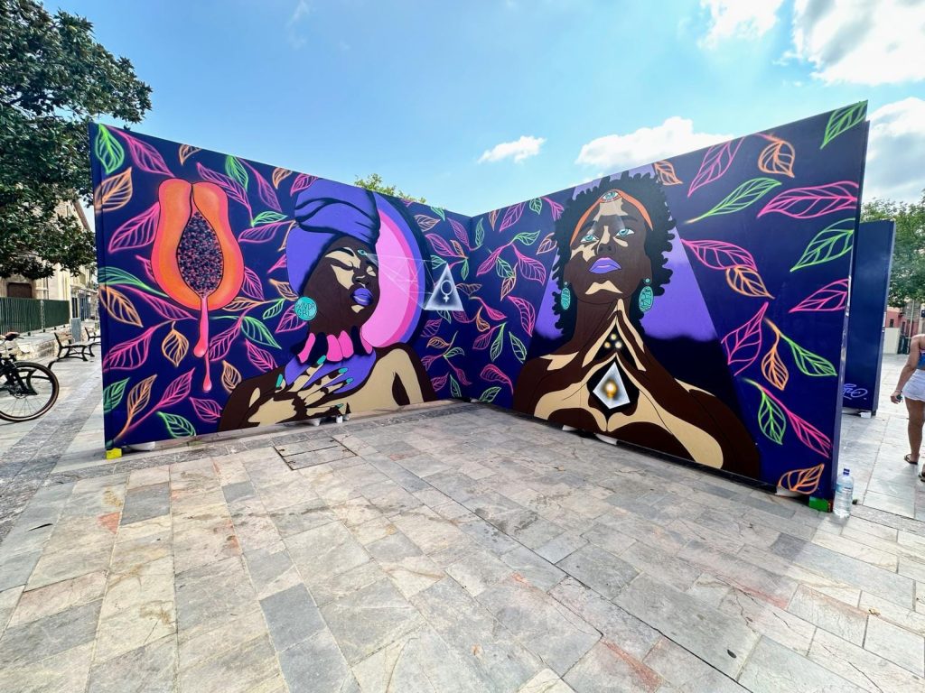 Fresque de Djoulay la Papaye, festival Ultra Violet 2024, Thuir – Urban Art Up